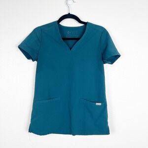 Figs Women's Casma Technical Pocket Scrub‎ Top Teal Sz XXS